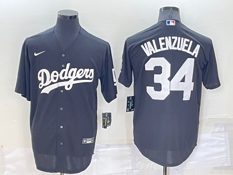 Men's Los Angeles Dodgers Fernando Valenzuela #34 Black Replica Baseball Jersey