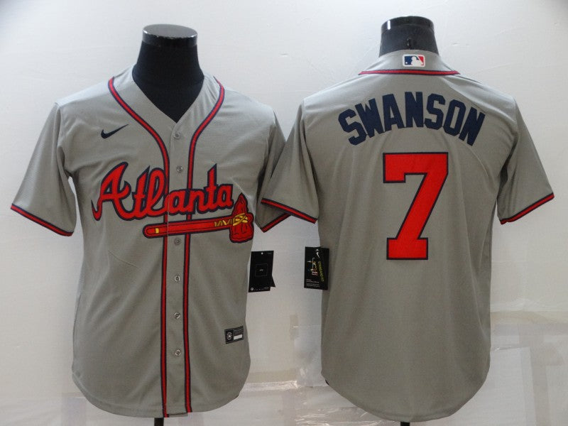 Men's Atlanta Braves Dansby Swanson #7 Gray Replica Player Jersey