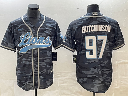 Men's Detroit Lions Aidan Hutchinson #97 Grey Camouflage Game Jersey Joint Edition