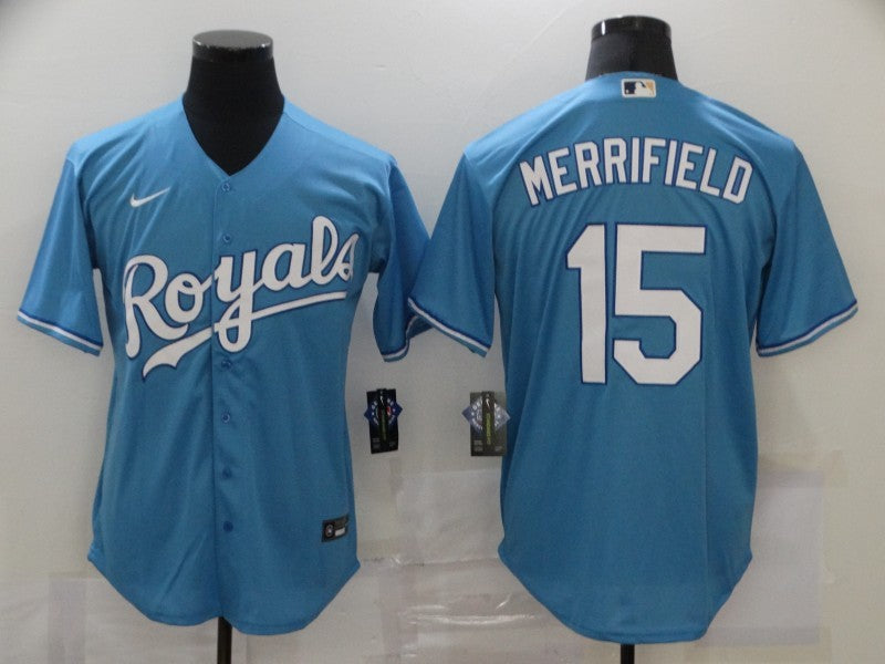 Men's Kansas City Royals Whit Merrifield #15 Blue Replica Baseball Jersey