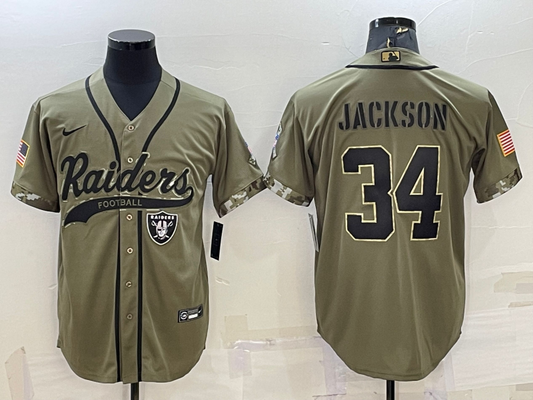 Men's Las Vegas Raiders Bo Jackson #34 Olive 2022 Salute To Service Limited Jersey Joint Edition