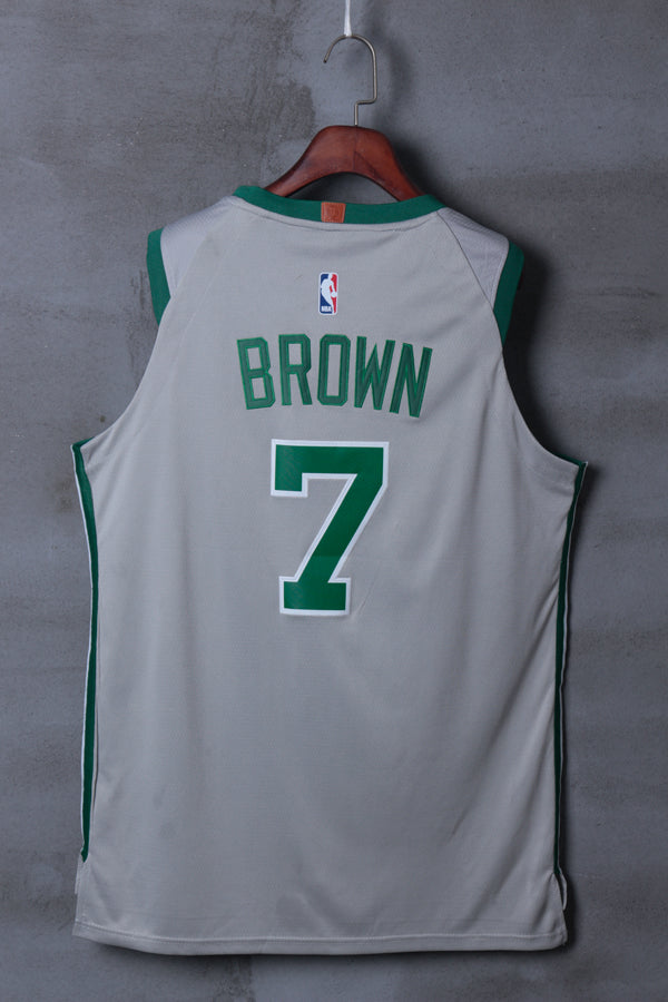 Men's Boston Celtics Jaylen Brown #7 NBA Gray Replica Jersey