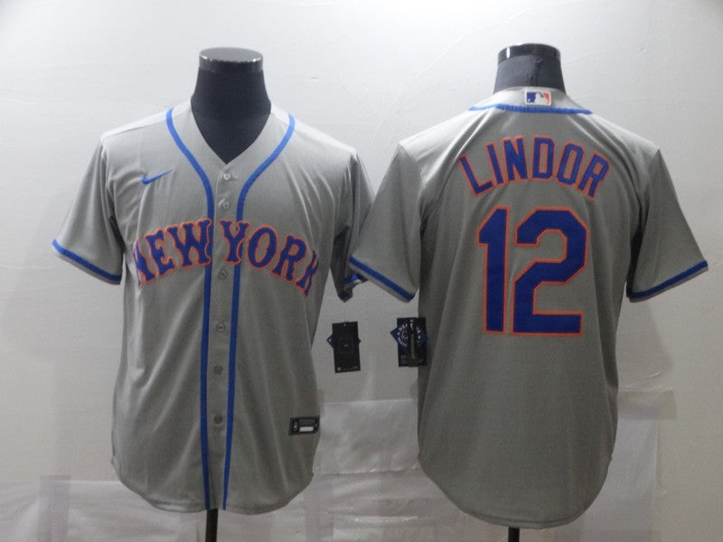 Men's New York Mets Francisco Lindor #12 Gray Replica Baseball Jersey