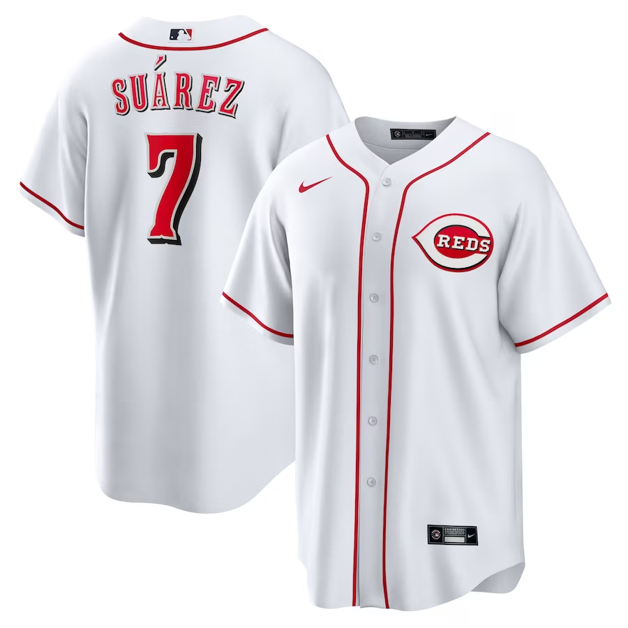 Men's Cincinnati Reds Eugenio Suarez #7 White Home Replica Player Name Jersey