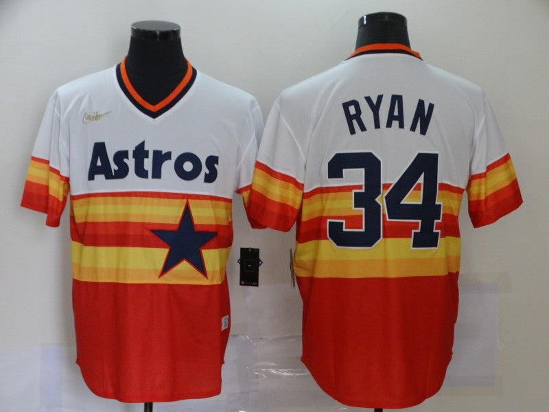 Men's Houston Astros Nolan Ryan #34 White/Orange Replica Baseball Jersey