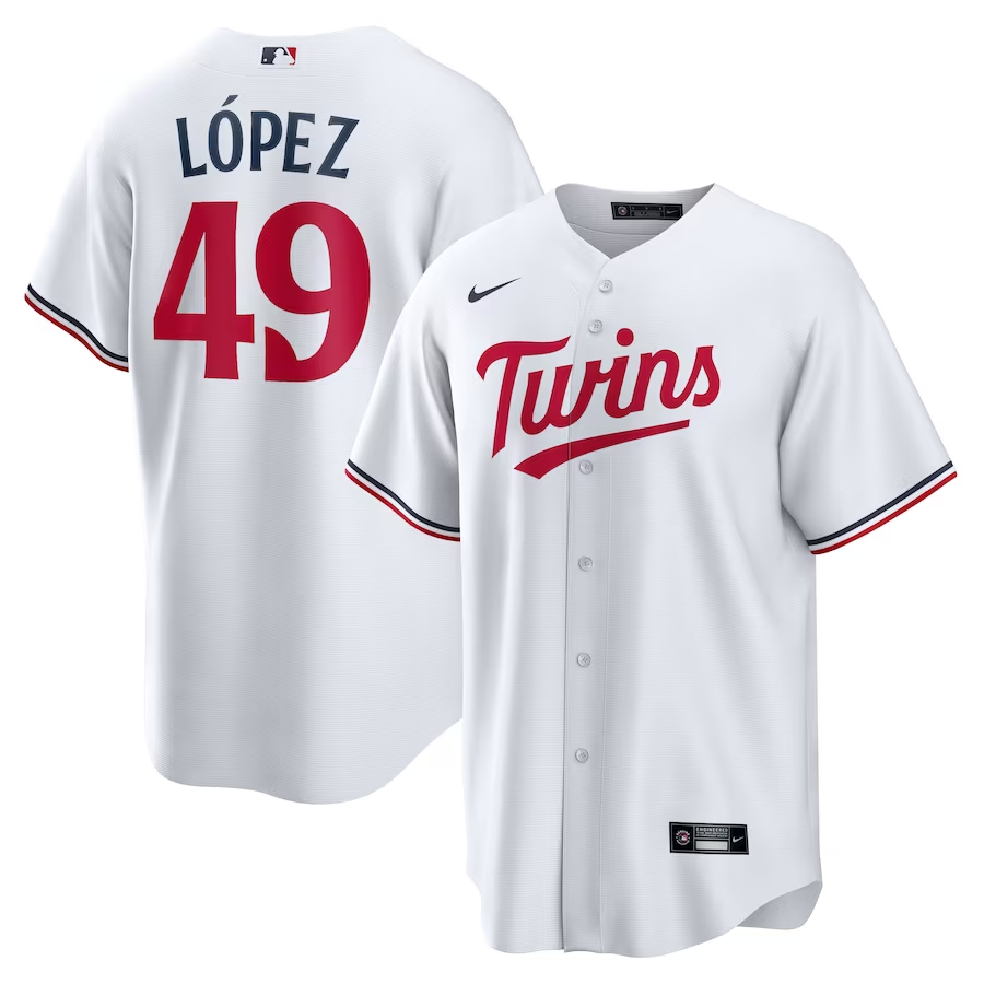 Men's Minnesota Twins Pablo Lpez #49 White Home Replica Player Jersey