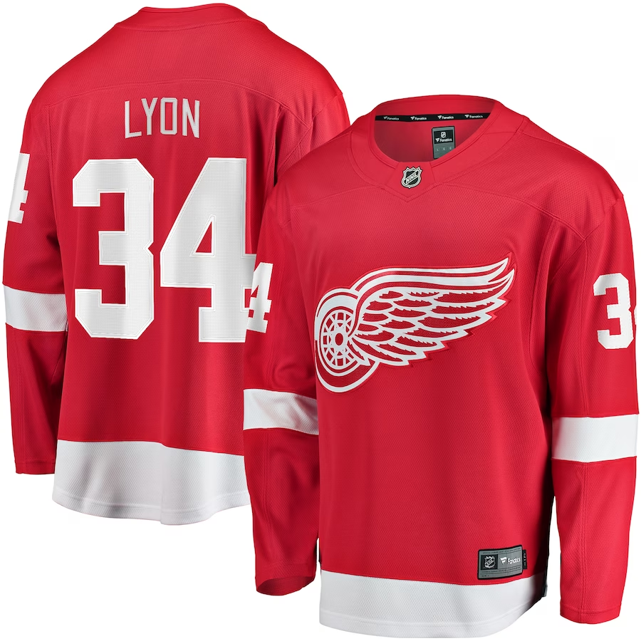 Men's Detroit Red Wings Alex Lyon #34 Red Home Breakaway Jersey