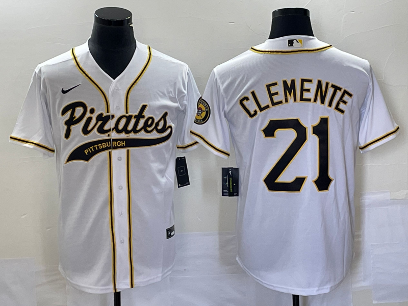 Men's Pittsburgh Pirates Roberto Clemente #21 White Replica Team Jersey Joint Edition