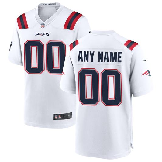 Custom New England Patriots White Game Jersey