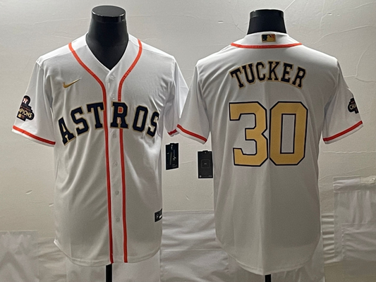 Men's Houston Astros Kyle Tucker #30 White/Gold 2023 Gold Collection Replica Player Jersey