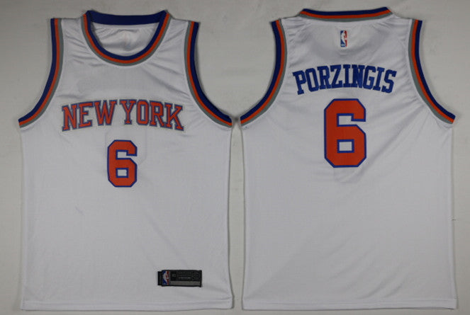 Men's New York Knicks Kristaps Porzingis #6 NBA White Swingman Jersey