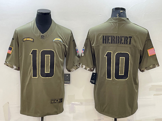 Men's Los Angeles Chargers Justin Herbert #10 Olive 2022 Salute To Service Limited Jersey