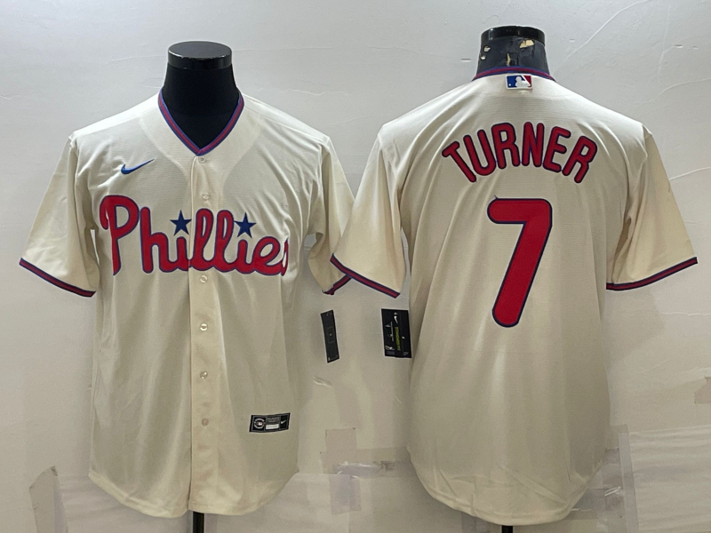 Men's Philadelphia Phillies Trea Turner #7 Beige Replica Player Jersey