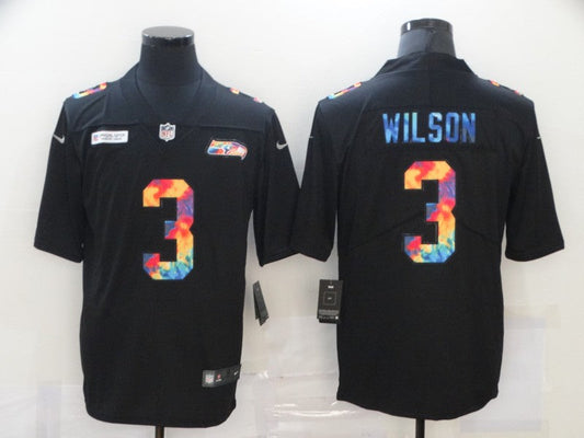 Men's Seattle Seahawks Russell Wilson #3 Black Game Player Jersey