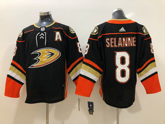 Men's Anaheim Ducks Selanne Mitchell #8 Black Home Breakaway Player Jersey