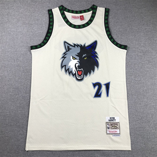 Men's Minnesota Timberwolves Kevin Garnett #21 Cream Hardwood Classics Swingman Jersey