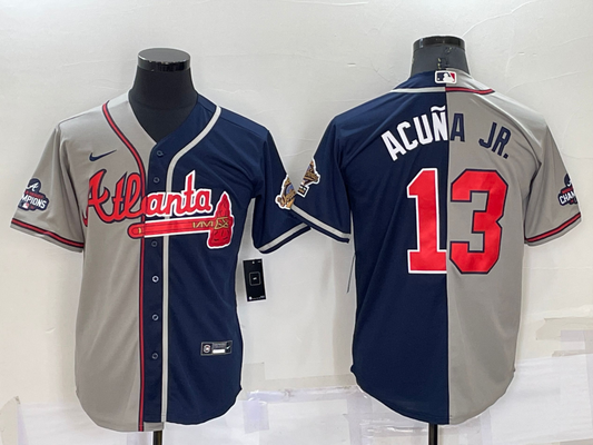 Men's Atlanta Braves Ronald Acuna Jr. #13 Navy/Gray Stitched Jersey