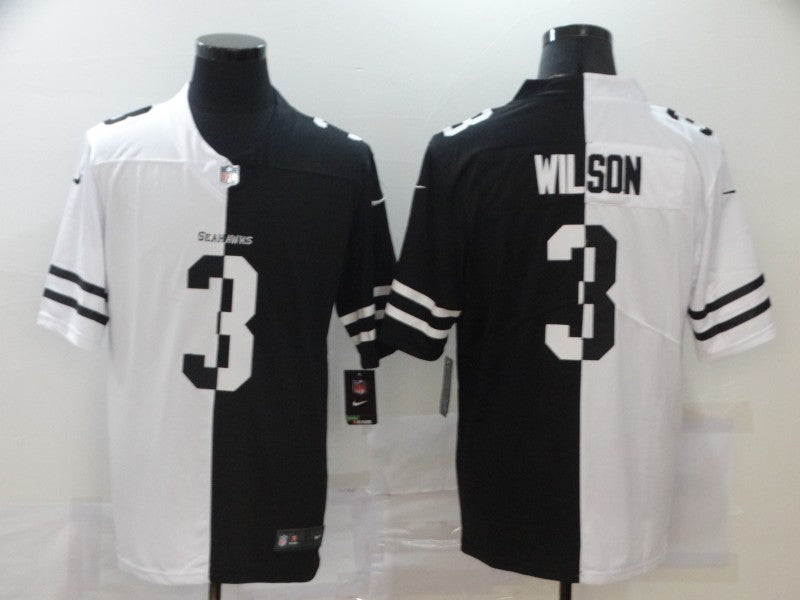 Men's Seattle Seahawks Russell Wilson #3 Black/White Game Jersey