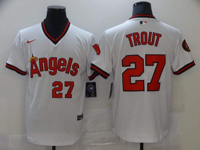 Men's Los Angeles Angels Mike Trout #27 White Printed Baseball Jersey