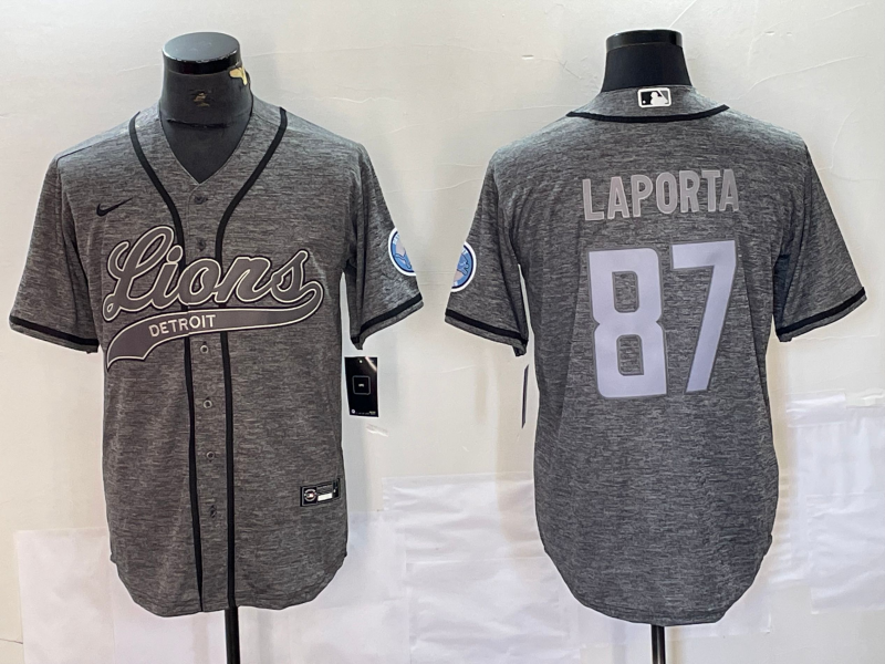 Men's Detroit Lions Sam LaPorta #87 Gray Game Jersey Joint Edition