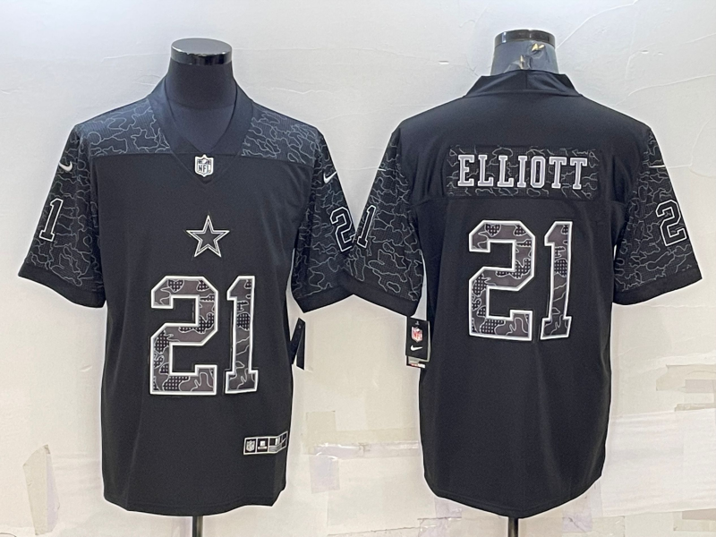 Men's Dallas Cowboys Ezekiel Elliott #21 Black RFLCTV Limited Jersey