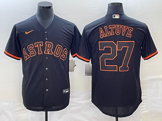 Men's Houston Astros Jose Altuve #27 Black Authentic Game Jersey