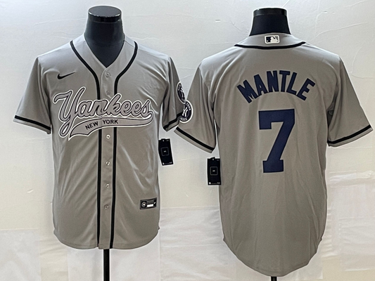 Men's New York Yankees Mickey Mantle #7 Gray Player Jersey Joint Edition