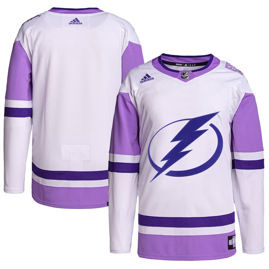 Men's Tampa Bay Lightning White/Purple Hockey Fights Cancer Primegreen Authentic Blank Jersey