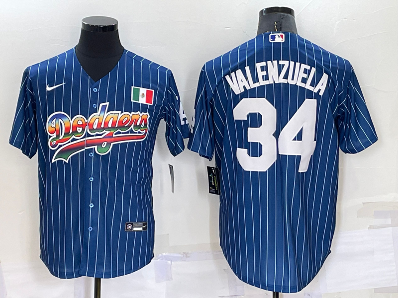 Men's Los Angeles Dodgers Fernando Valenzuela #34 Blue Fashion Stitched Jersey