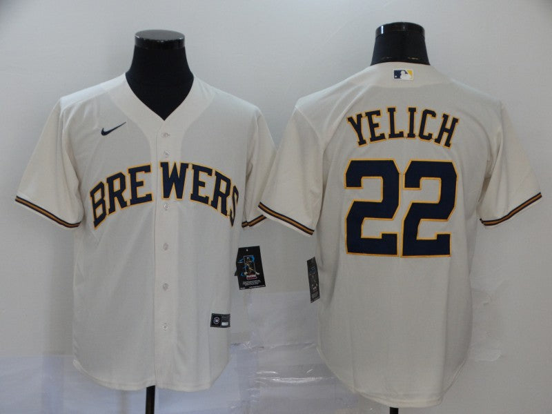 Men's Milwaukee Brewers Christian Yelich #22 Beige Player Jersey