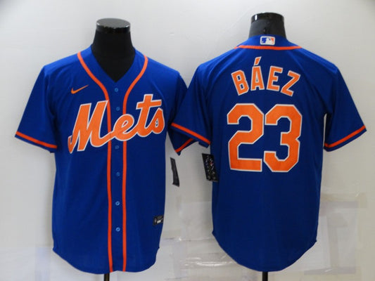 Men's New York Mets Javier Baez #23 Blue Replica Baseball Jersey