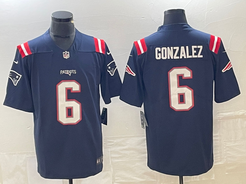 Men's New England Patriots Christian Gonzalez #6 Navy Team Game Jersey