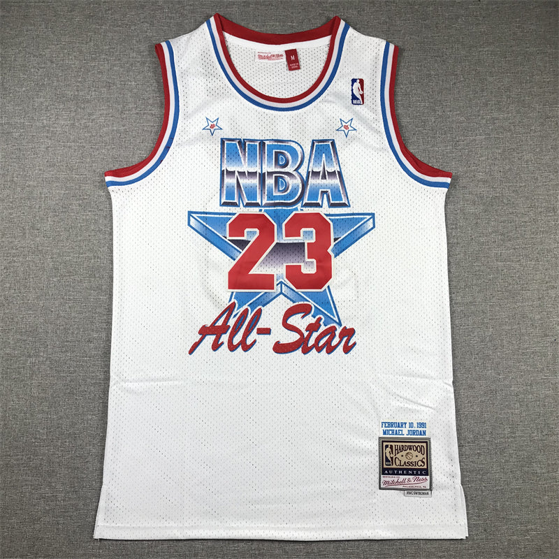 Men's 91 All Star Chicago Bulls Michael Jordan White Hardwood Classics Swingman Jersey