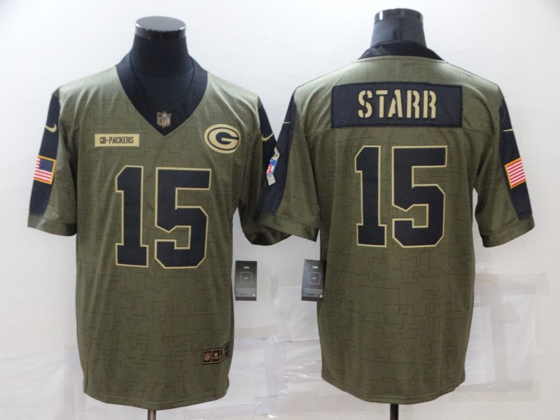 Men's Green Bay Packers Bart Starr #15 Brown Game Jersey