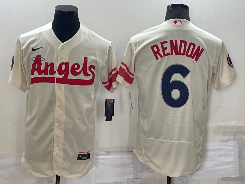 Men's Los Angeles Angels Anthony Rendons #6 Beige Stitched Jersey