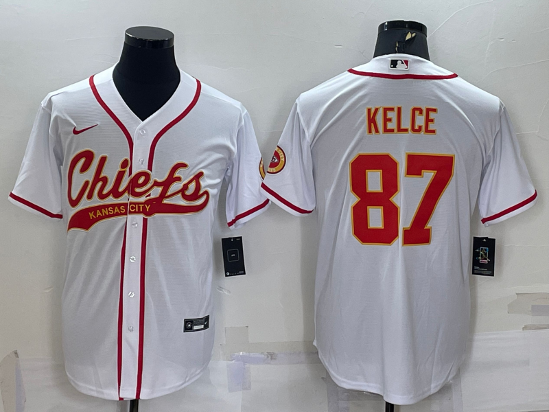 Men's Kansas City Chiefs Travis Kelce #87 White Game Jersey Joint Edition