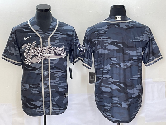 Men's New York Yankees Grey Camouflage Replica Blank Jersey Joint Edition