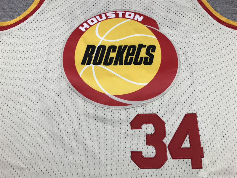 Men's Houston Rockets Hakeem Olajuwon #34 Cream Chainstitch Swingman Jersey