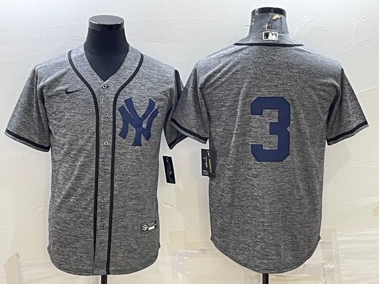 Men's New York Yankees Babe Ruth #3 Gray Replica Game Name Jersey