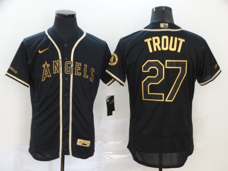 Men's Los Angeles Angels Mike Trout #27 Black Sewn Player Jersey