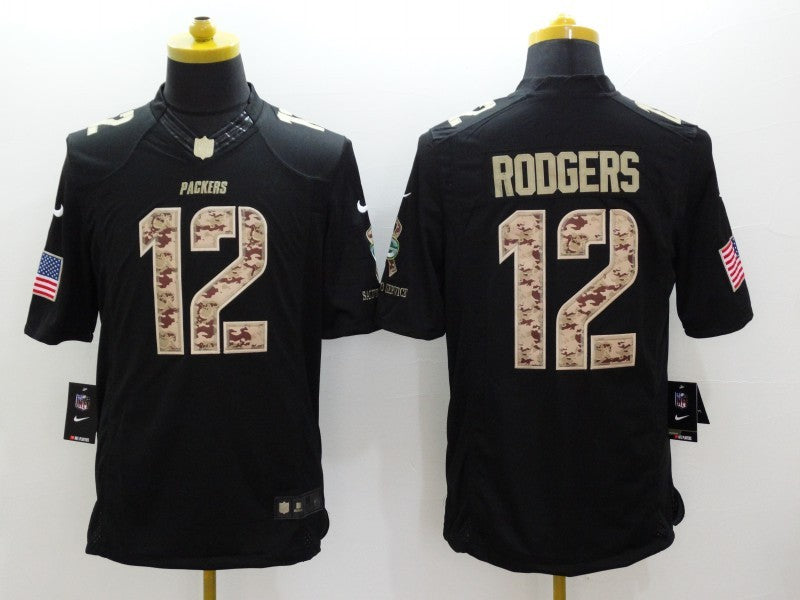 Men's Green Bay Packers #12 Aaron Rodgers Black Team Game Jersey