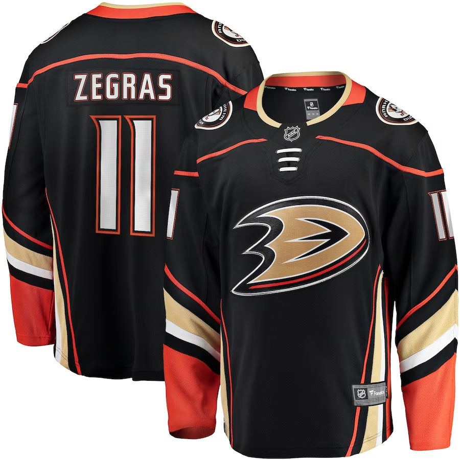 Men's Anaheim Ducks Trevor Zegras #11 Black Home Breakaway Player Jersey