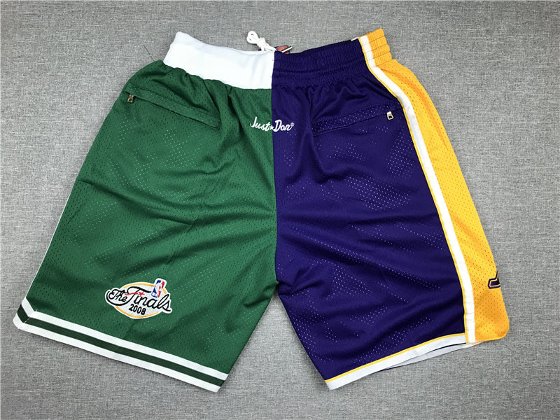 Men's Los Angeles Lakers/Boston Celtics Purple/Green Splicing Basketball Shorts