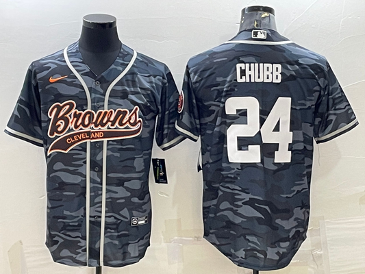 Men's Cleveland Browns Nick Chubb #24 Grey Camouflage Game Jersey Joint Edition