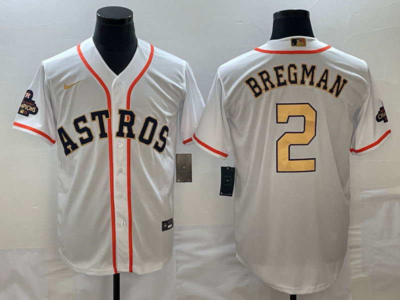 Men's Houston Astros Alex Bregman Nike White/Gold 2023 Gold Collection Replica Player Jersey