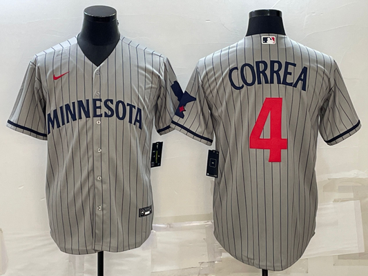 Men's Minnesota Twins Carlos Correa #4 Gray Alternate Replica Player Jersey