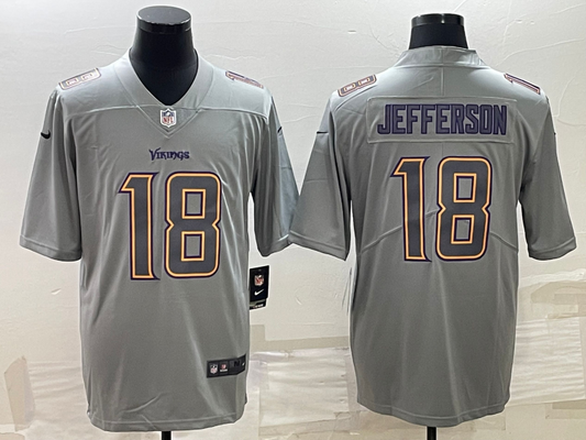 Men's Minnesota Vikings Justin Jefferson #18 Gray Atmosphere Fashion Game Jersey