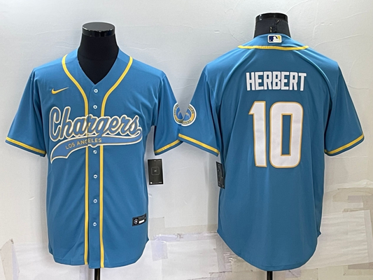 Men's Los Angeles Chargers Justin Herbert #10 Powder Blue Game Jersey Joint Edition