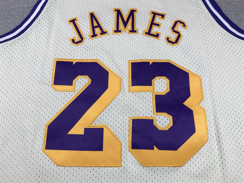 Men's Los Angeles Lakers LeBron James #23 Cream Hardwood Classics Swingman Jersey