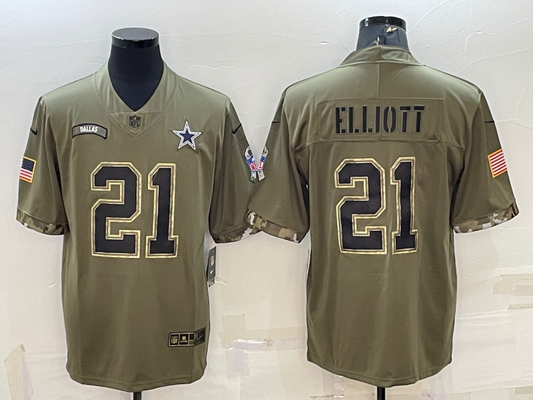 Men's Dallas Cowboys Ezekiel Elliott #21 Olive 2022 Salute To Service Limited Jersey